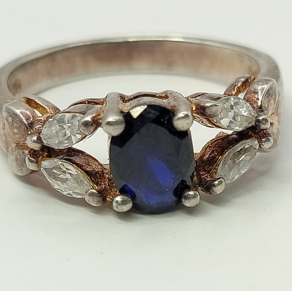 Sterling Silver Blue Topaz gemstone CZ Ring - Picture 2 of 4